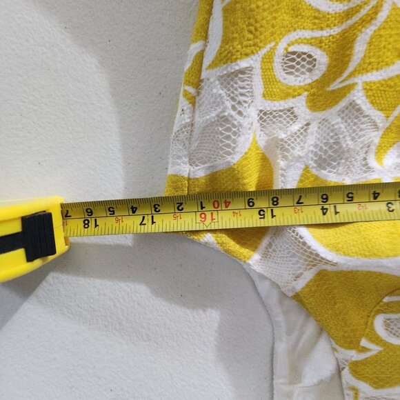 Dressbarn Dress Womens Size 6 Sleeveless Floral Lace Fit Flare Yellow White - Picture 10 of 12